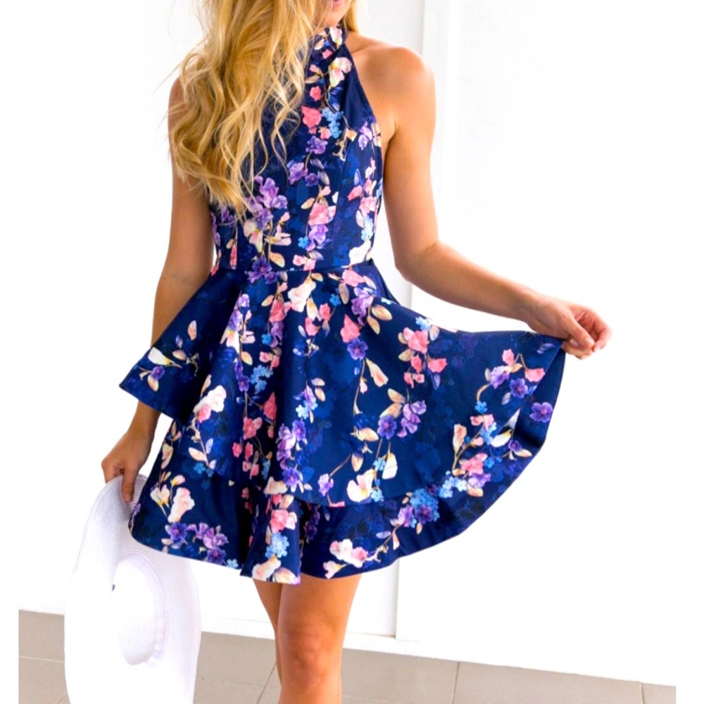 Hello Molly Floral Fit & Flare Open Back Party Dress